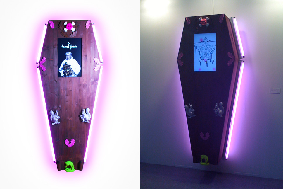 — 'heimat forever' coffin with audiovisual clip, art KARLSRUHE 2009